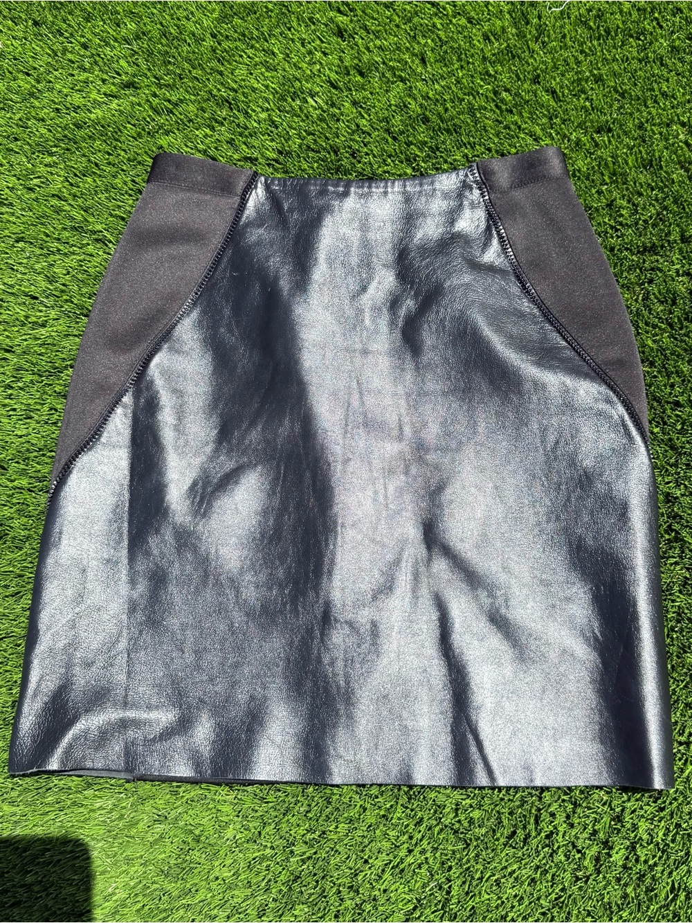 DKNY Black Lamb Leather Pencil Skirt with Stretch Panels